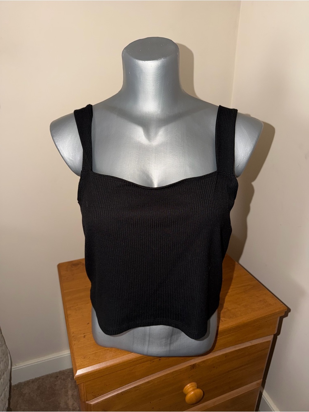 American Eagle Black Ribbed Square-Neck Tank Top XL - Picture 1 of 4